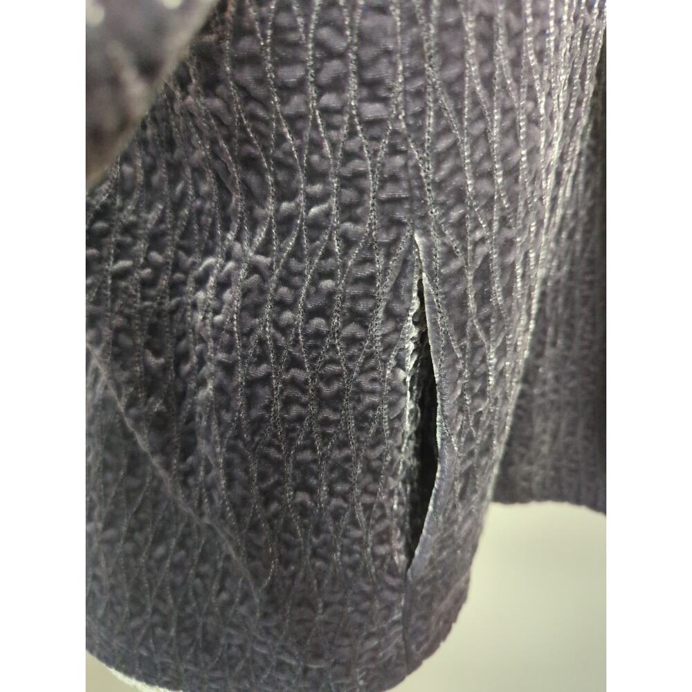 Eileen Fisher velvet textured quilted blue gray lattice open front blazer - Picture 5 of 9